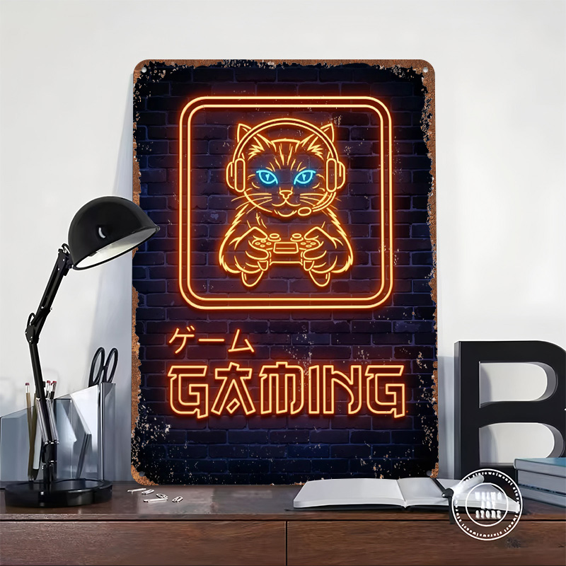 Neon Gaming Cat Printed Poster - Retro Gaming At 评论和价格