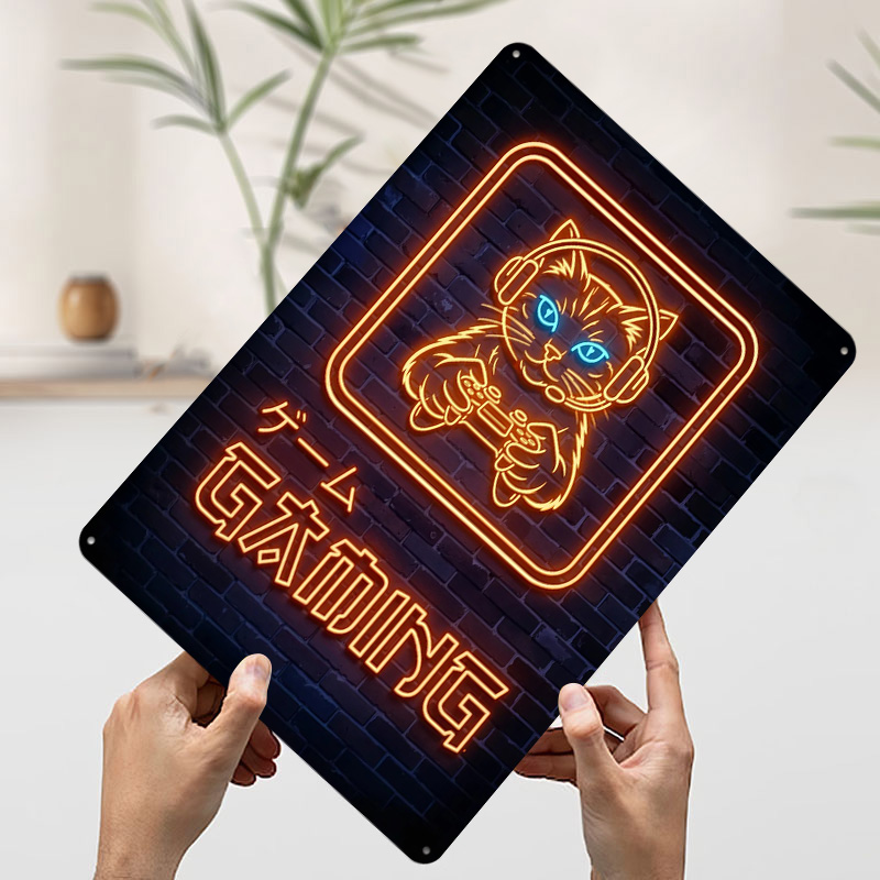 Neon Gaming Cat Printed Poster - Retro Gaming At 评论和价格