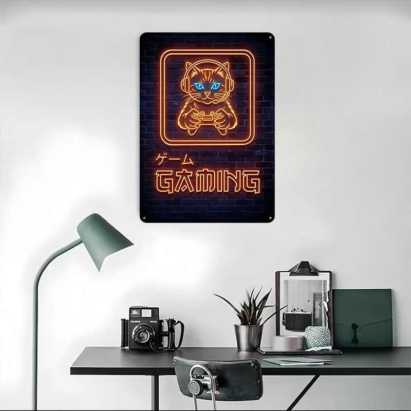 Neon Gaming Cat Printed Poster - Retro Gaming At 评论和价格